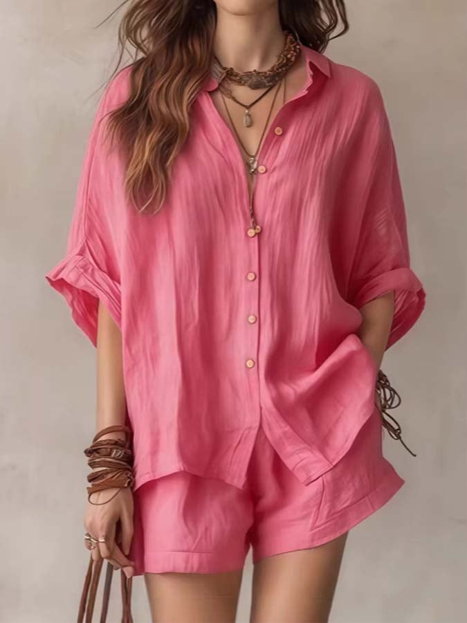 Women'S Casual Shirt And Shorts Set