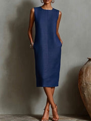 Simple And Classic Sleeveless Linen And Cotton Dress