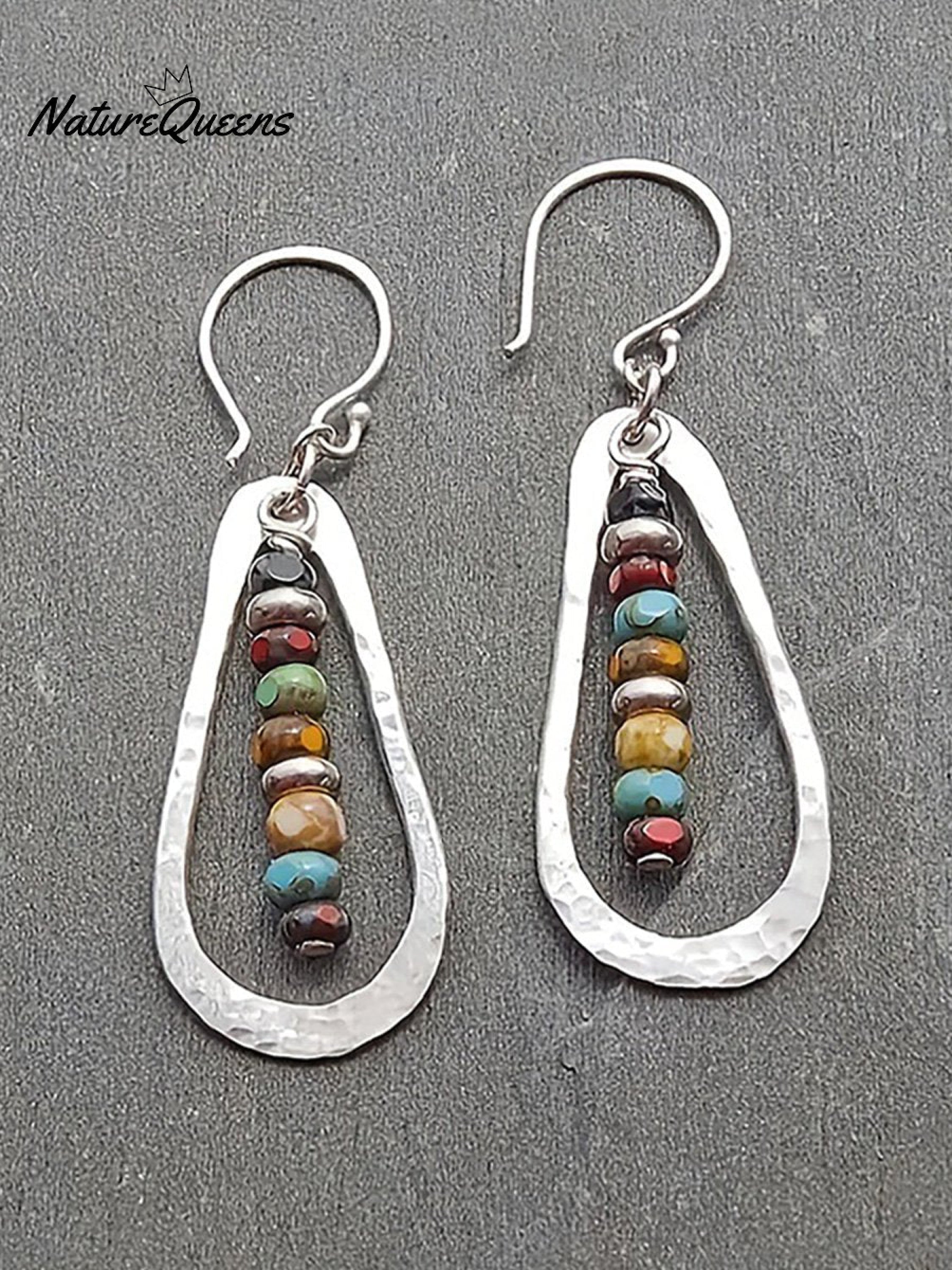 Handmade Multicolor Beads Teardrop Pendant Earrings