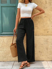 Wide-leg Pants With Side Cutout Floral Details, Drawstring, And Elastic Waist