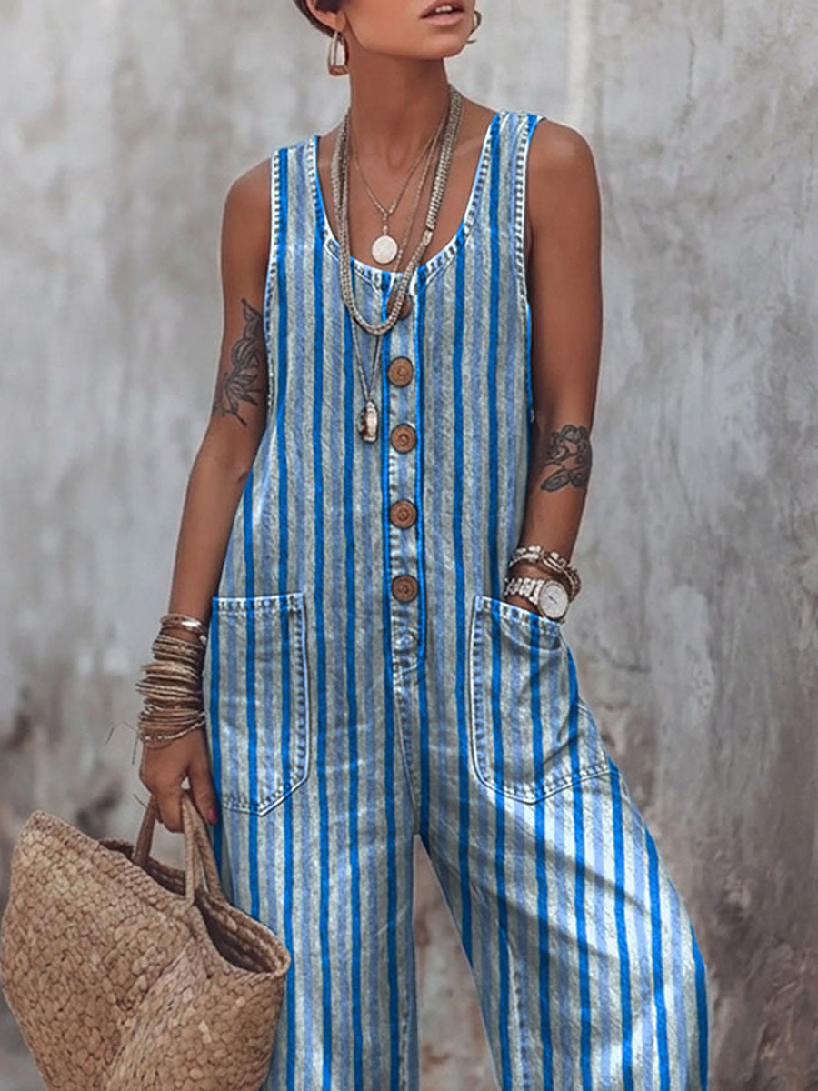 Women's Retro Geometry Print Casual Jumpsuit