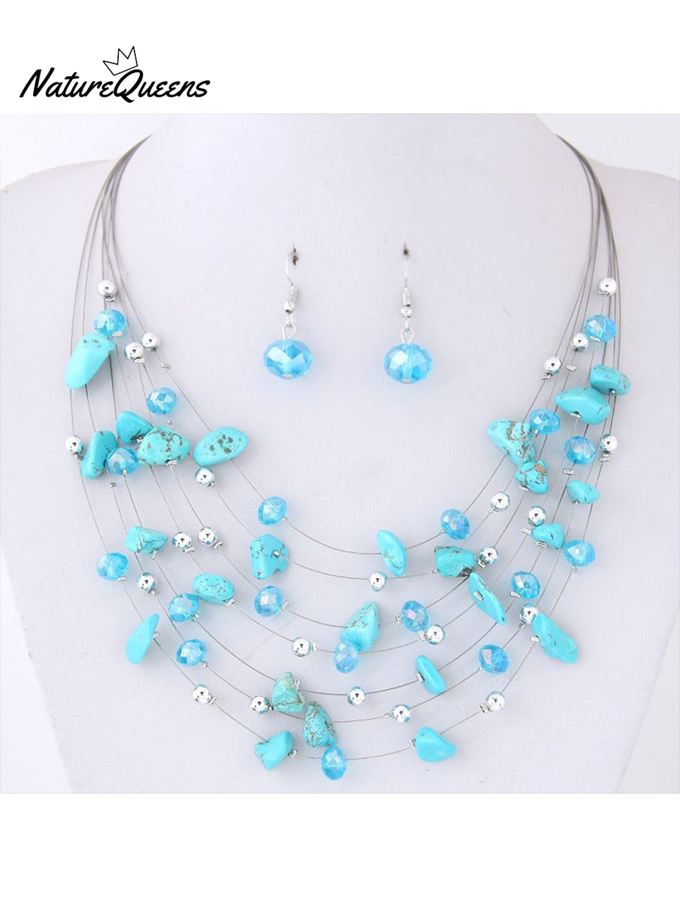 Bohemian Crystal Layered Necklace and Earrings Set