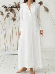 Casual Solid Color Loose Cotton Linen Dress