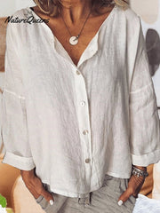 Women's Solid Color Retro Cotton And Linen Casual Shirt