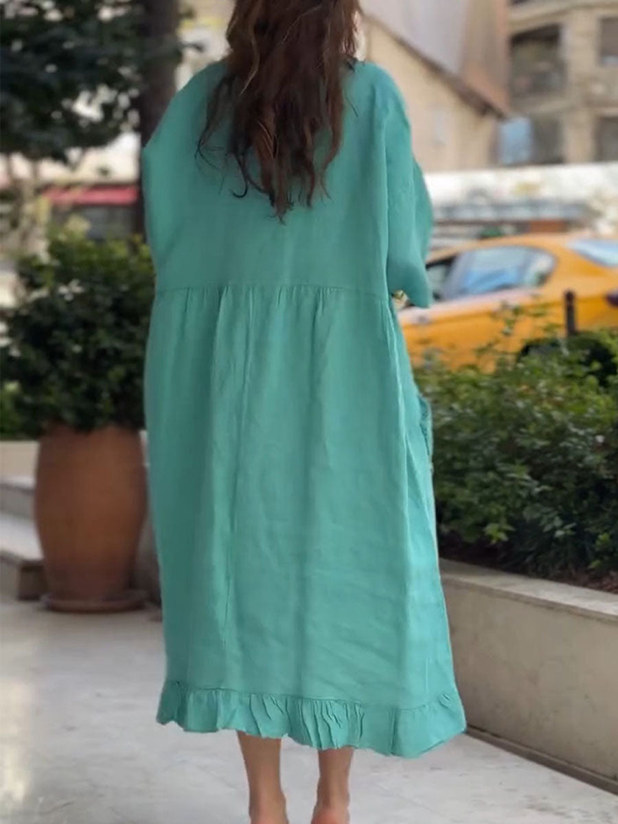 Women's Ruffled Cotton-linen Maxi Dress