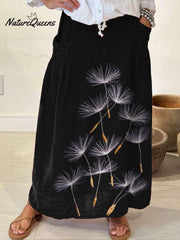 Women's Flowers Dandelion Casual Print Linen Pocket Skirt