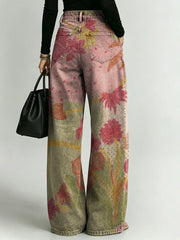 Women's Retro Pattern Printed Stylish Cutout Casual Denim Jeans