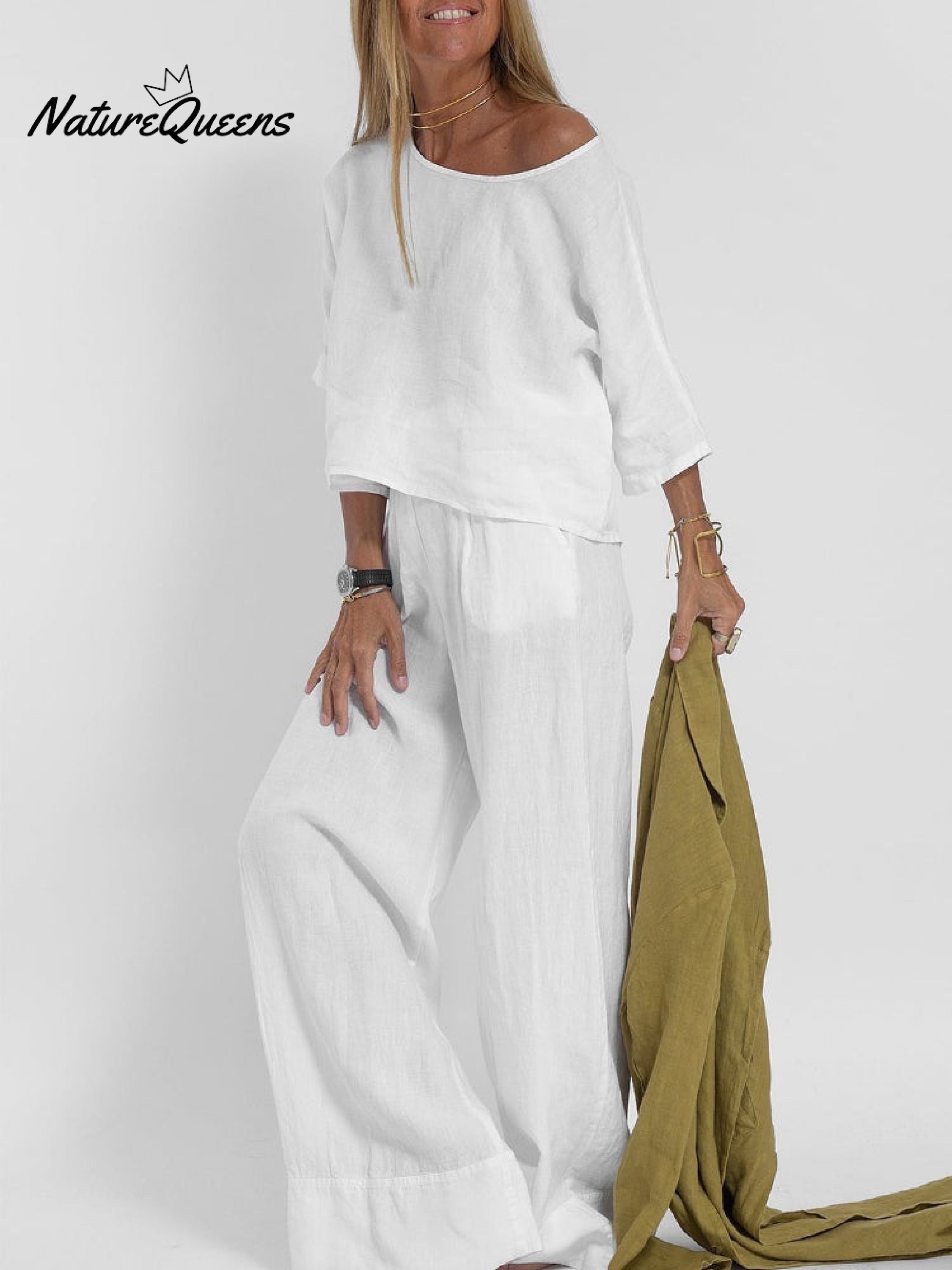 2-Piece Plus Size Casual Solid Color Short-sleeved Pants Set