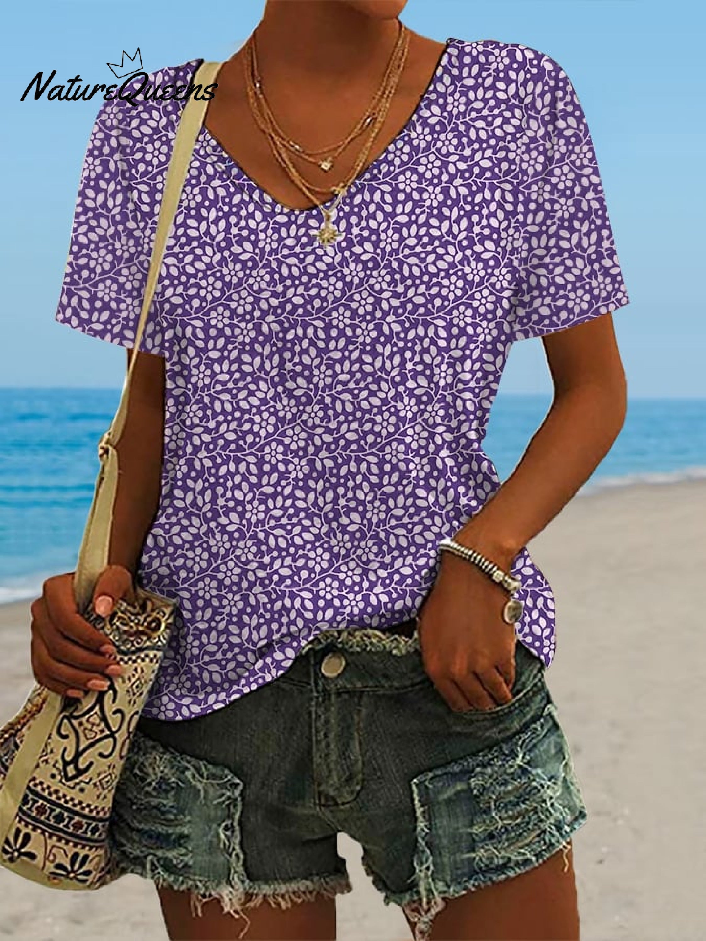 🔥Best Match🔥Women's Hawaiian Vacation Print Casual V-Neck T-Shirt