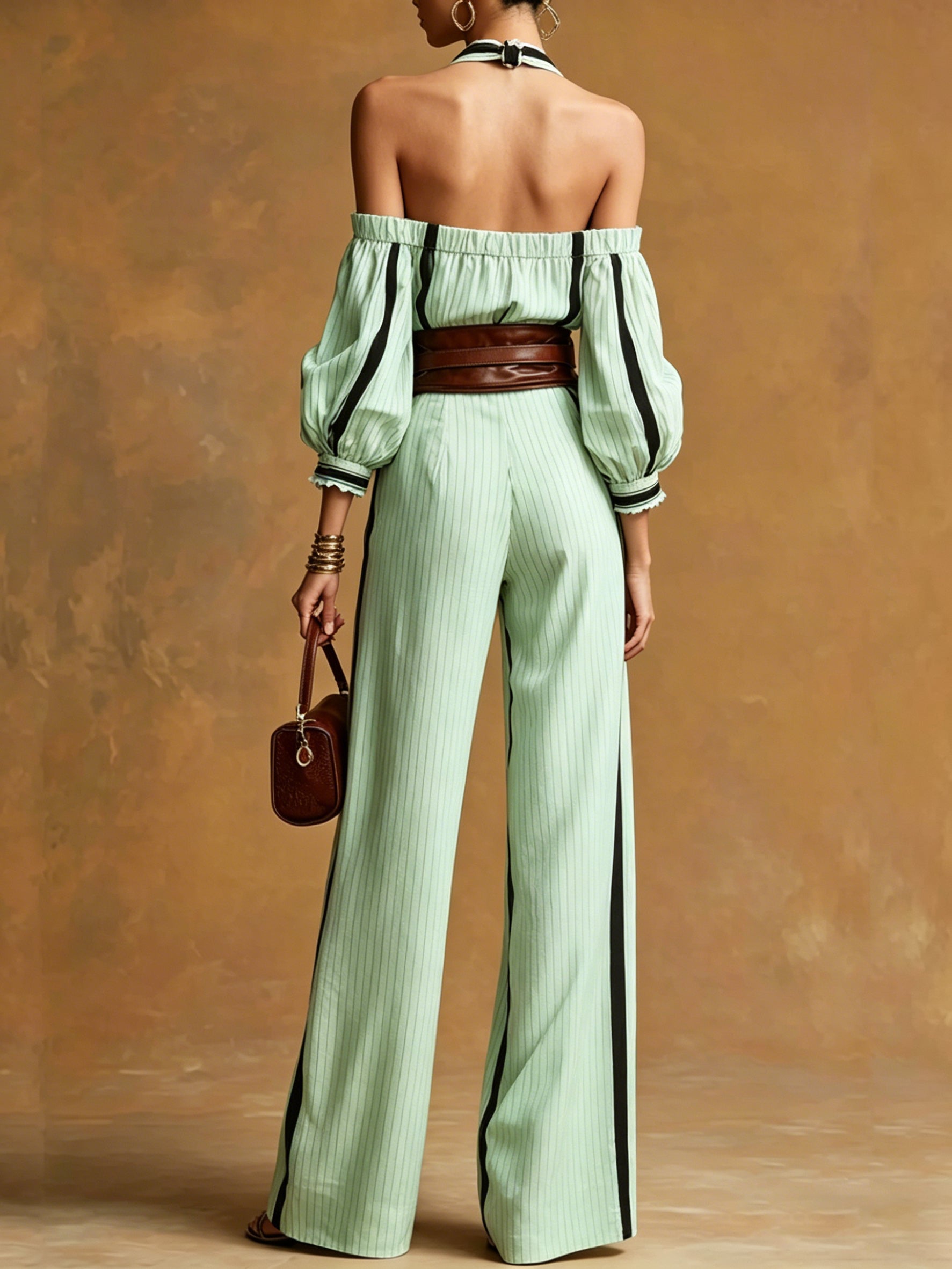 Bohemian Halter Top + Wide-leg Pants Set