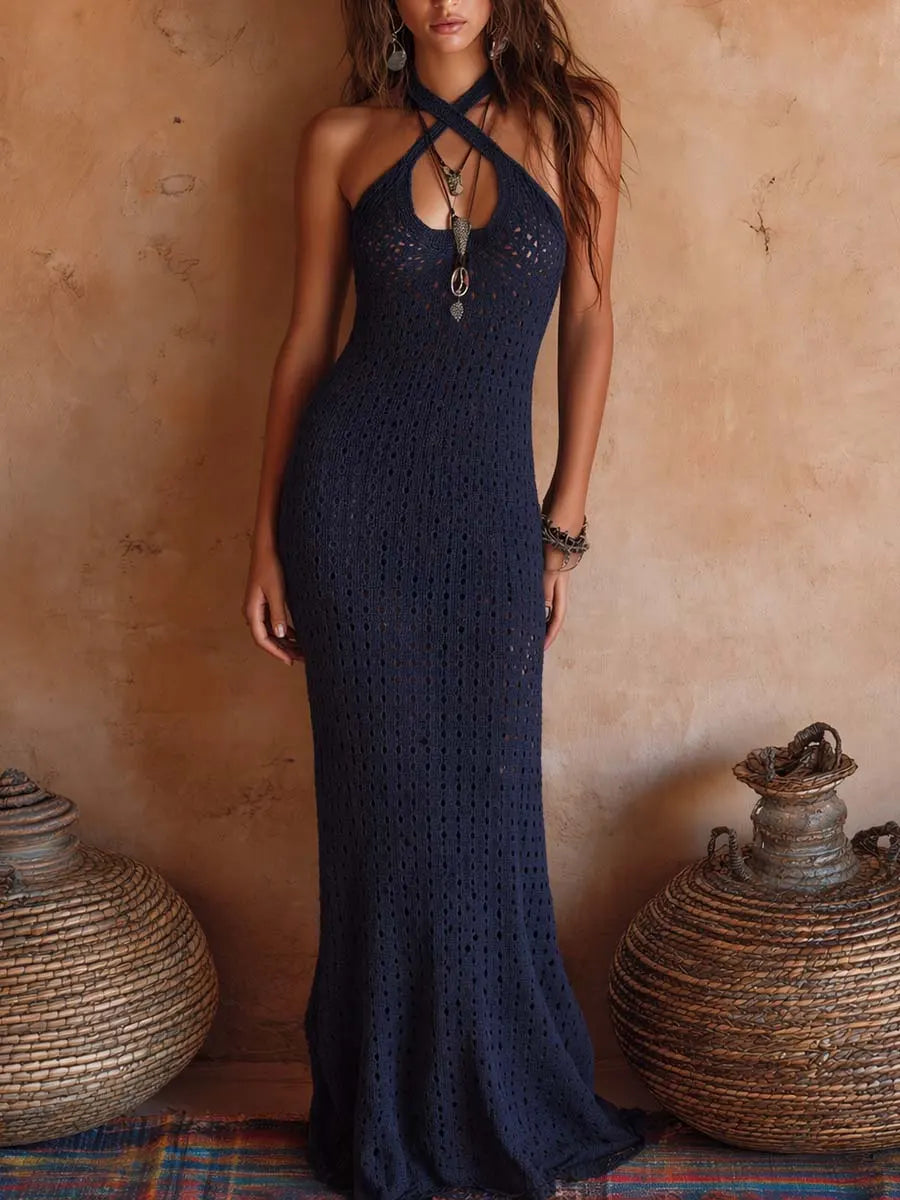 Women's Cross-neck Halter Knitted Dress