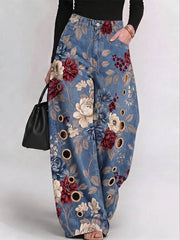 Women's Retro-print High-waisted Wide-leg Jeans