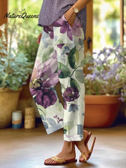 Women's Botanical Floral Design Loose Pocket Patchwork Casual Pants