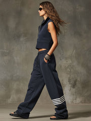 Casual Athletic Two-piece Set: Sleeveless Cotton Top With Half-zip And Pants
