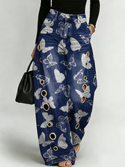 Elegant And Dreamy Butterfly Decorative Pattern Women's Cotton Denim Pants