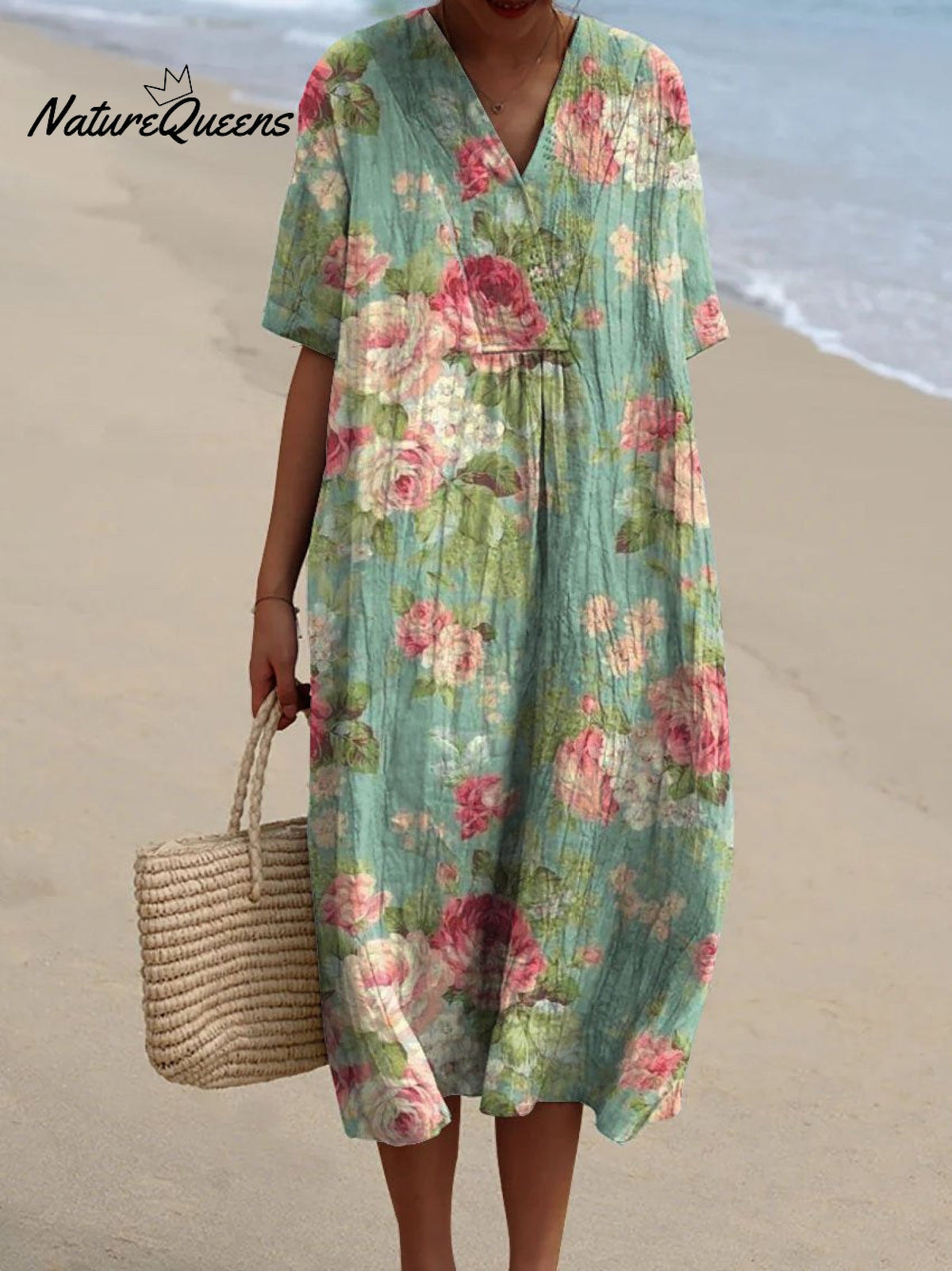 Women's Vintage Lovely Floral Art Print Casual Flowy Dress