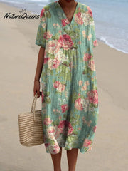 Women's Vintage Lovely Floral Art Print Casual Flowy Dress