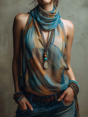Women's Stand-collar Sleeveless Loose-fit Casual Plaid Top