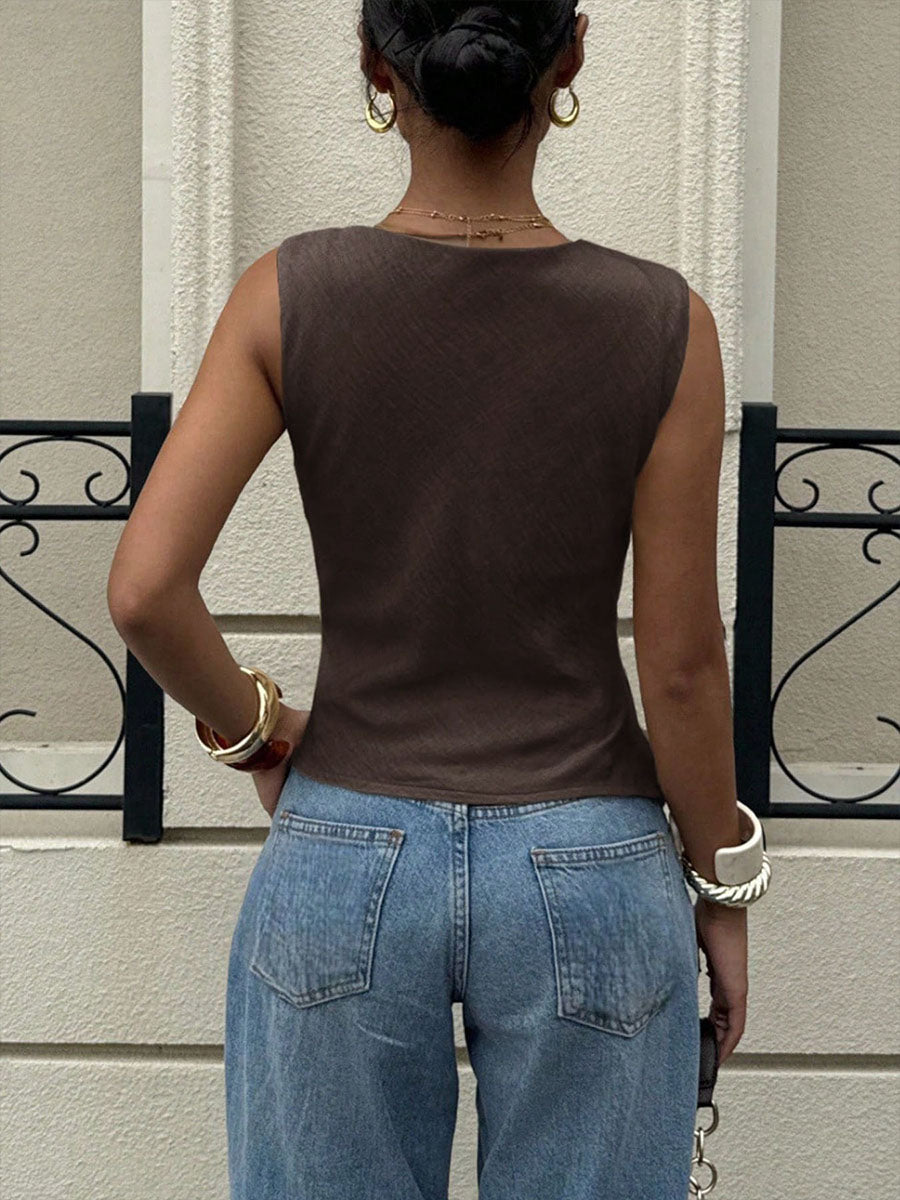 Women's Sleeveless Mock-neck Top With Metal Embellishment