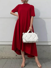 Women's Solid-color Stand-collar Short-sleeve Loose Casual Dress
