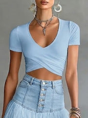 Casual & Comfortable Stretchy Knit Cropped T-shirt