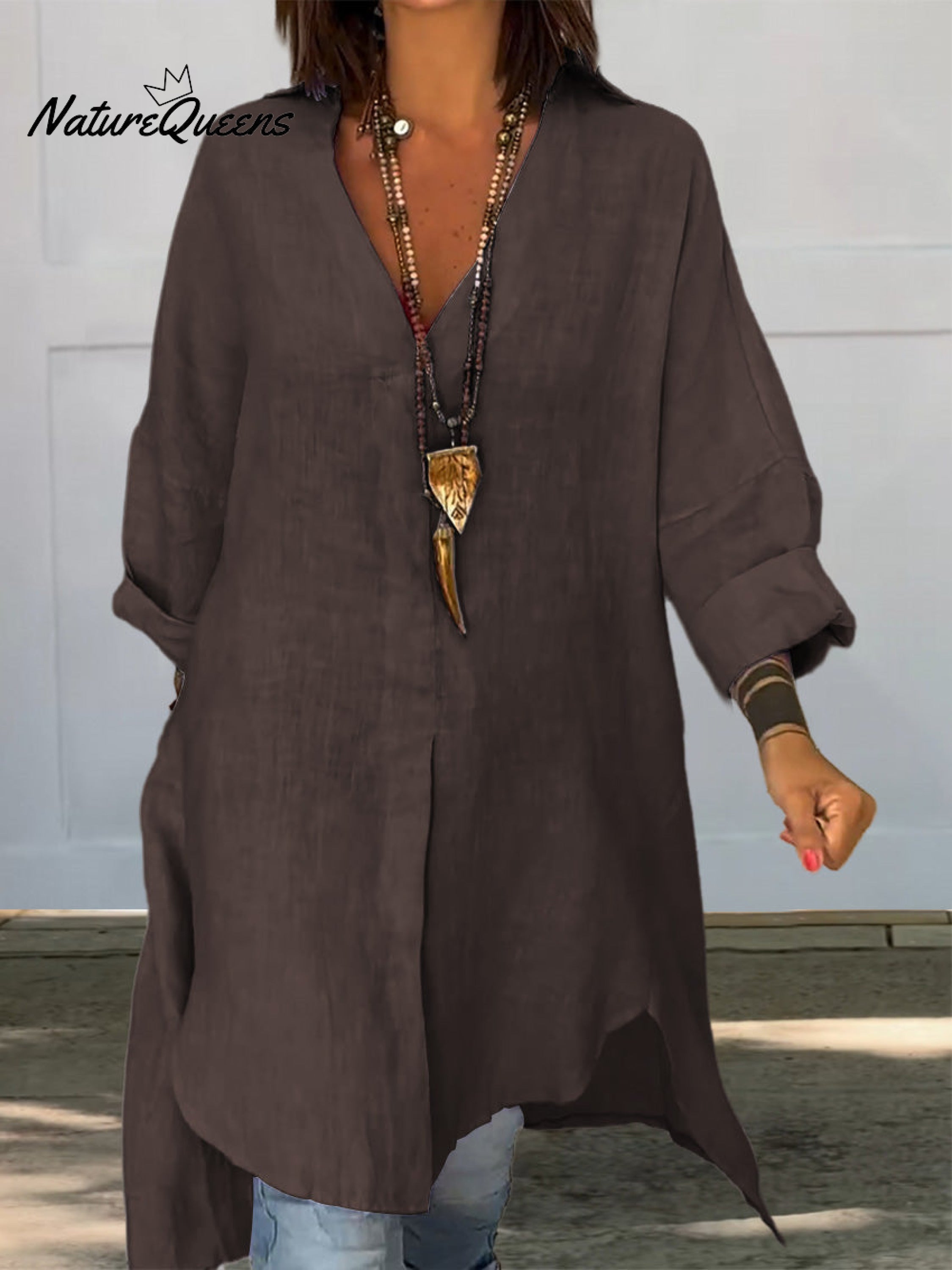 Women's Casual Cotton And Linen Shirtdress