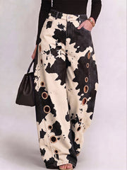 Women's Abstract Print High-waisted Wide-leg Jeans