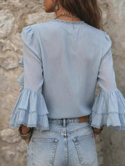 Women's Ruffle-trim V-neck Top