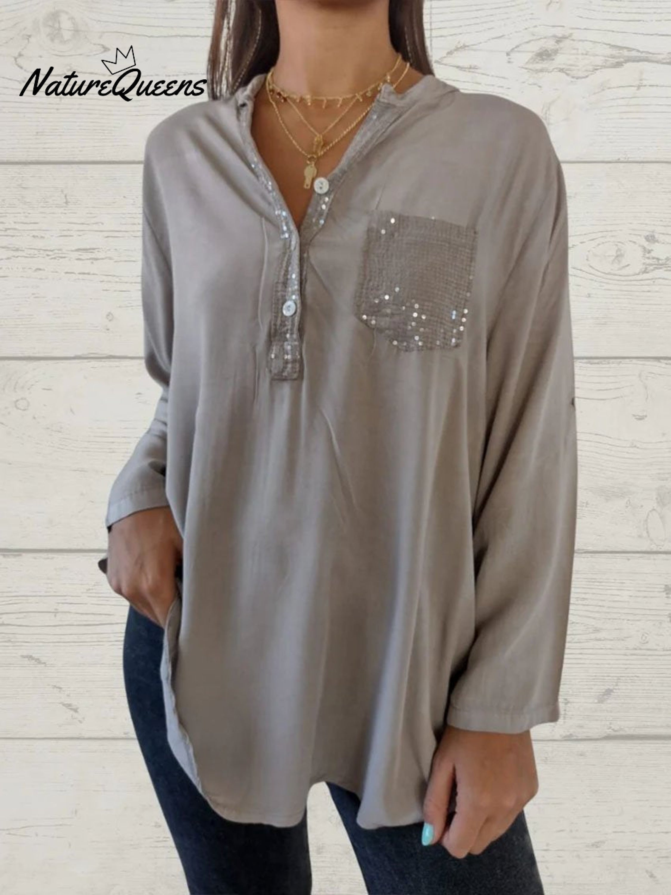 Women's Casual Sequin Patchwork Shirt