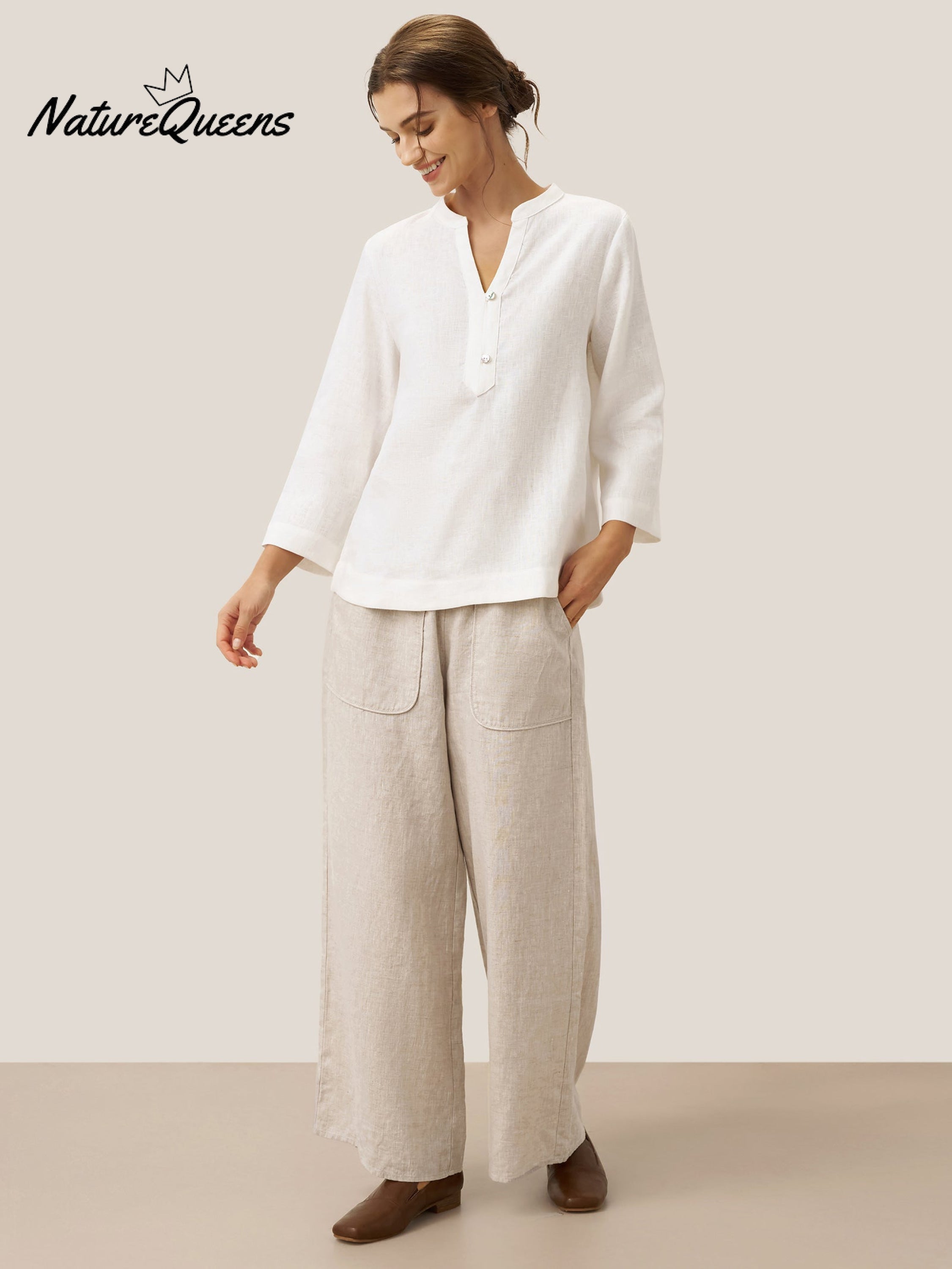 100% Linen Pocket Wide Leg Pants THALIA