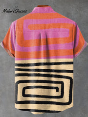 Color-block Abstract Painting Art Vintage Print Casual 100% Cotton Shirt