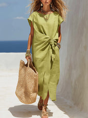 Women's Fashion Knot Art Casual Stylish Comfortable Cotton Linen Dress