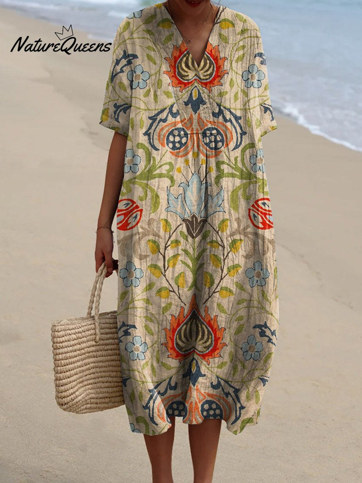Women's Vintage Ethnic Floral Art Print Flowy Dress