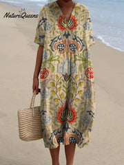 Women's Vintage Ethnic Floral Art Print Flowy Dress
