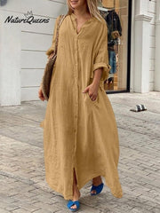 Casual Cotton and Linen Shirt Dress