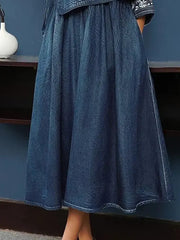Women's Retro Ethnic Art Casual V-Neck Denim Top & Skirt Set