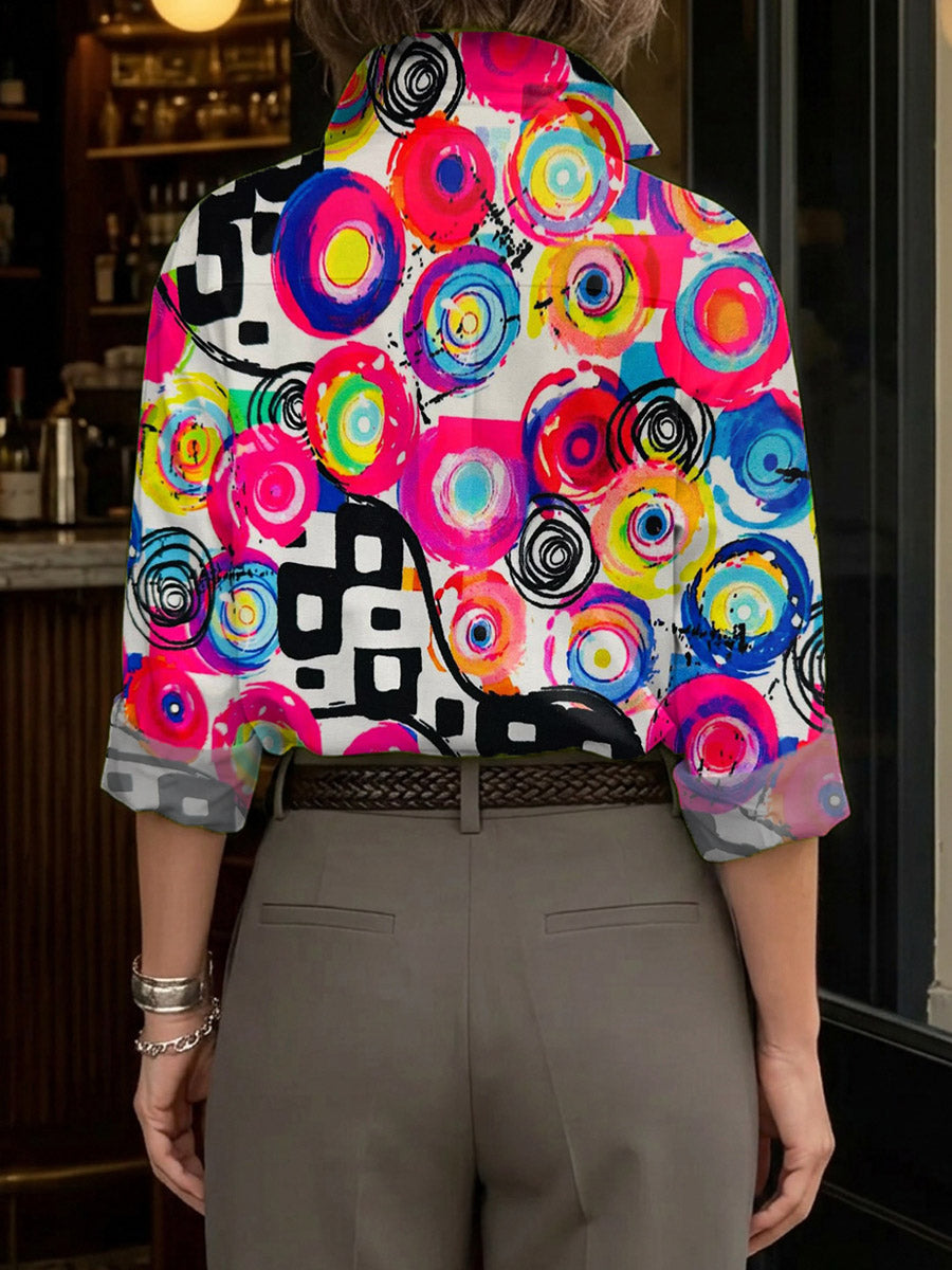 Women's Abstract Art Print Casual Cotton Shirt