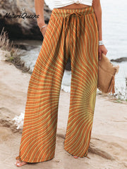 Celestial Sun Art Printed Women's Cotton And Linen Casual Pants