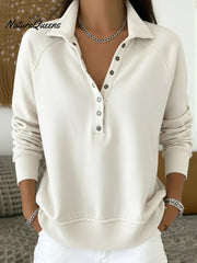 Women's Casual Solid Color Pullover Cotton Sweatshirt