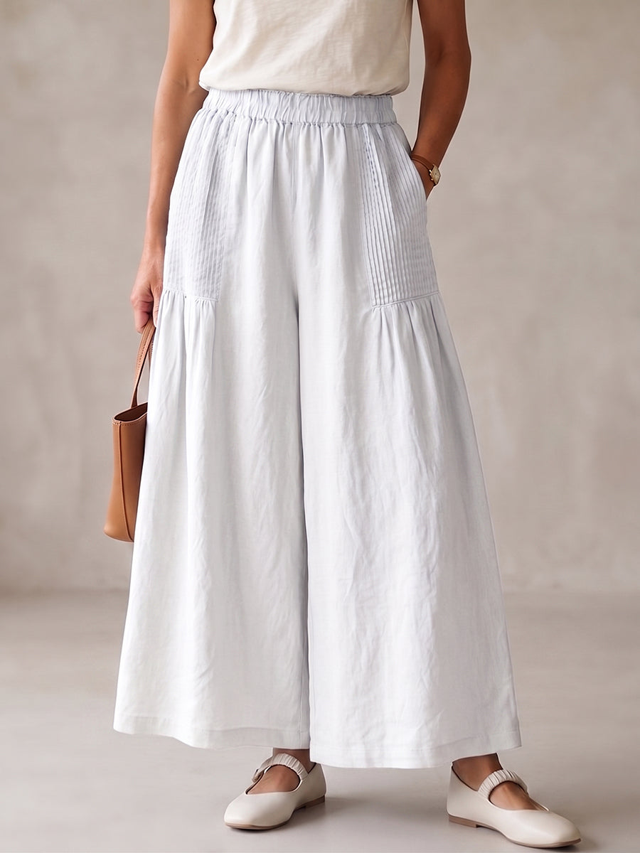 Cozy Casual Pleated Cotton-linen Wide-leg Pants