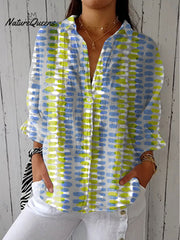 Women's Simple Graffiti Art Print Casual Linen V-neck Shirt