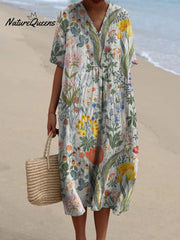 Women's Vintage Lovely Floral Art Print Casual Flowy Dress
