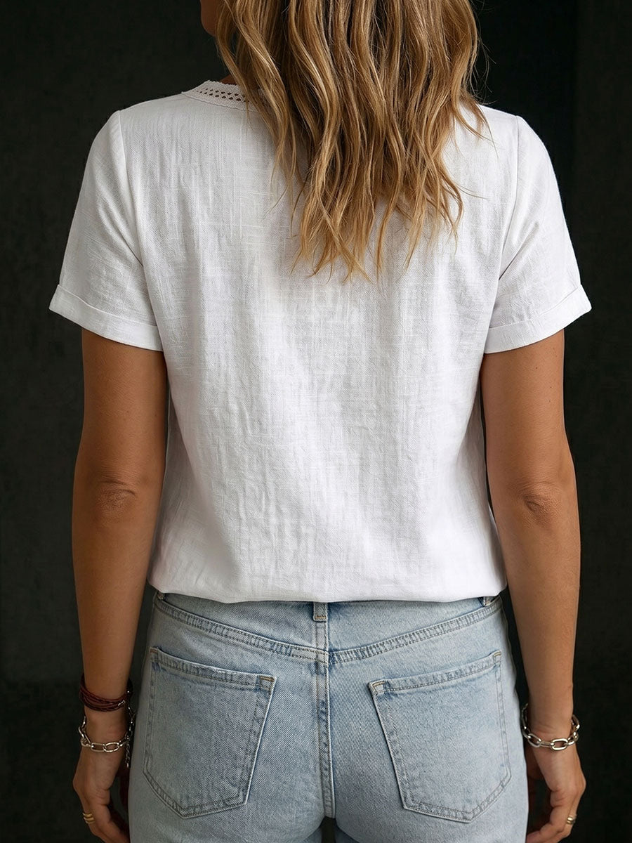 Women's Crew Neck Short-sleeve Tie Detail T-shirt